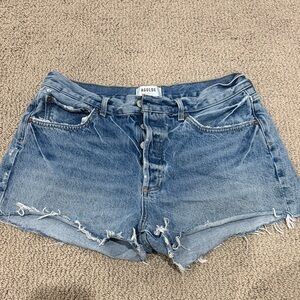 Agolde Parker Light Wash High-Rise Raw Hem Denim Shorts
